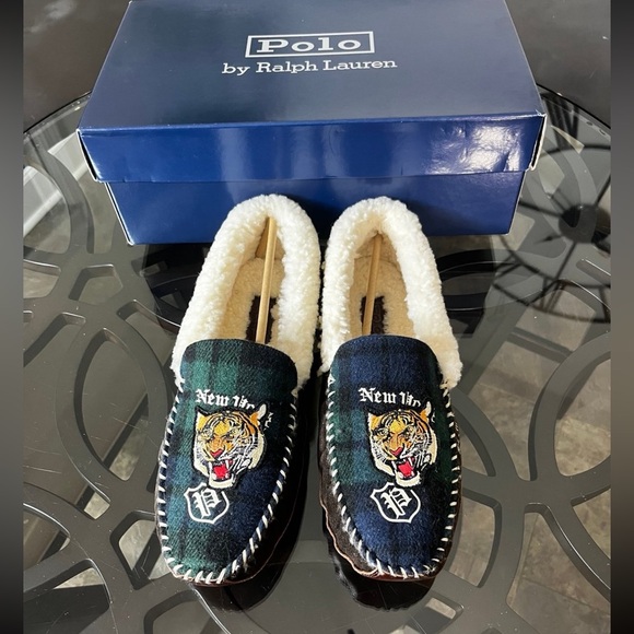 Ralph Lauren Other - Polo Ralph Lauren Yarmond Tiger Shearling-Lined Slippers Men's Sz 10 New
